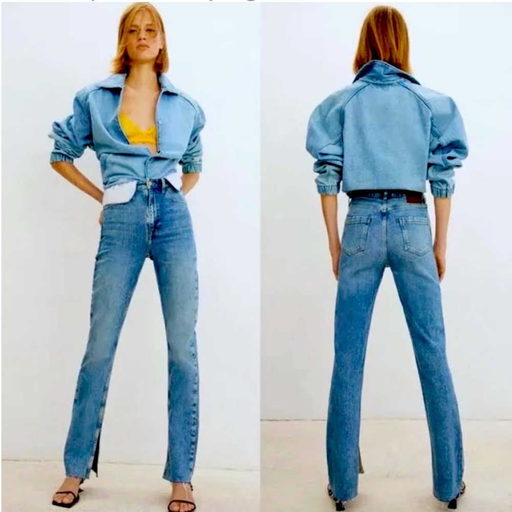 💙 Zara Women’s Light Wash High Waisted Split Hem Slim Jeans 💙